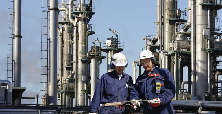 Workers at a petrochemical plant